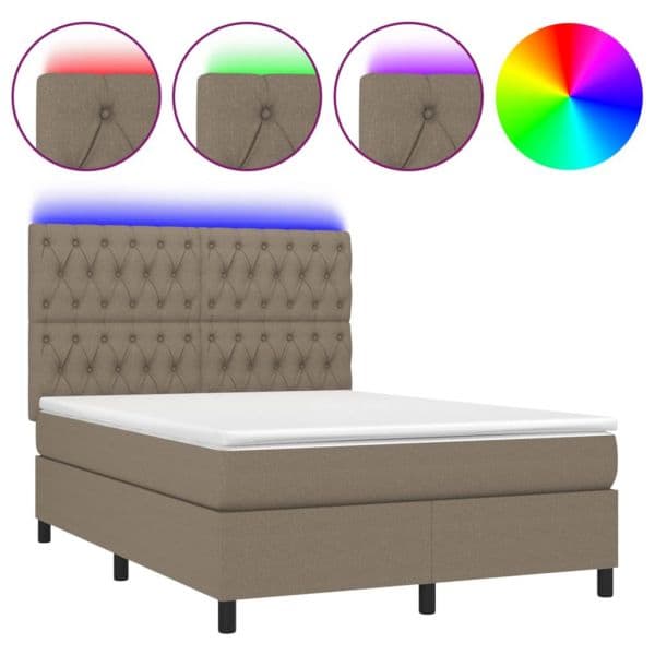 vidaXL Cama Box Spring Colchão/led 140x190cm Tecido Cinza-acastanhado - 1771422993