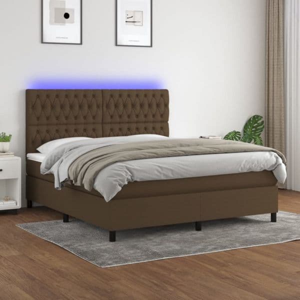 vidaXL Cama Box Spring com Colchão/led 160x200cm Tecido Castanho-escuro - 3580514138