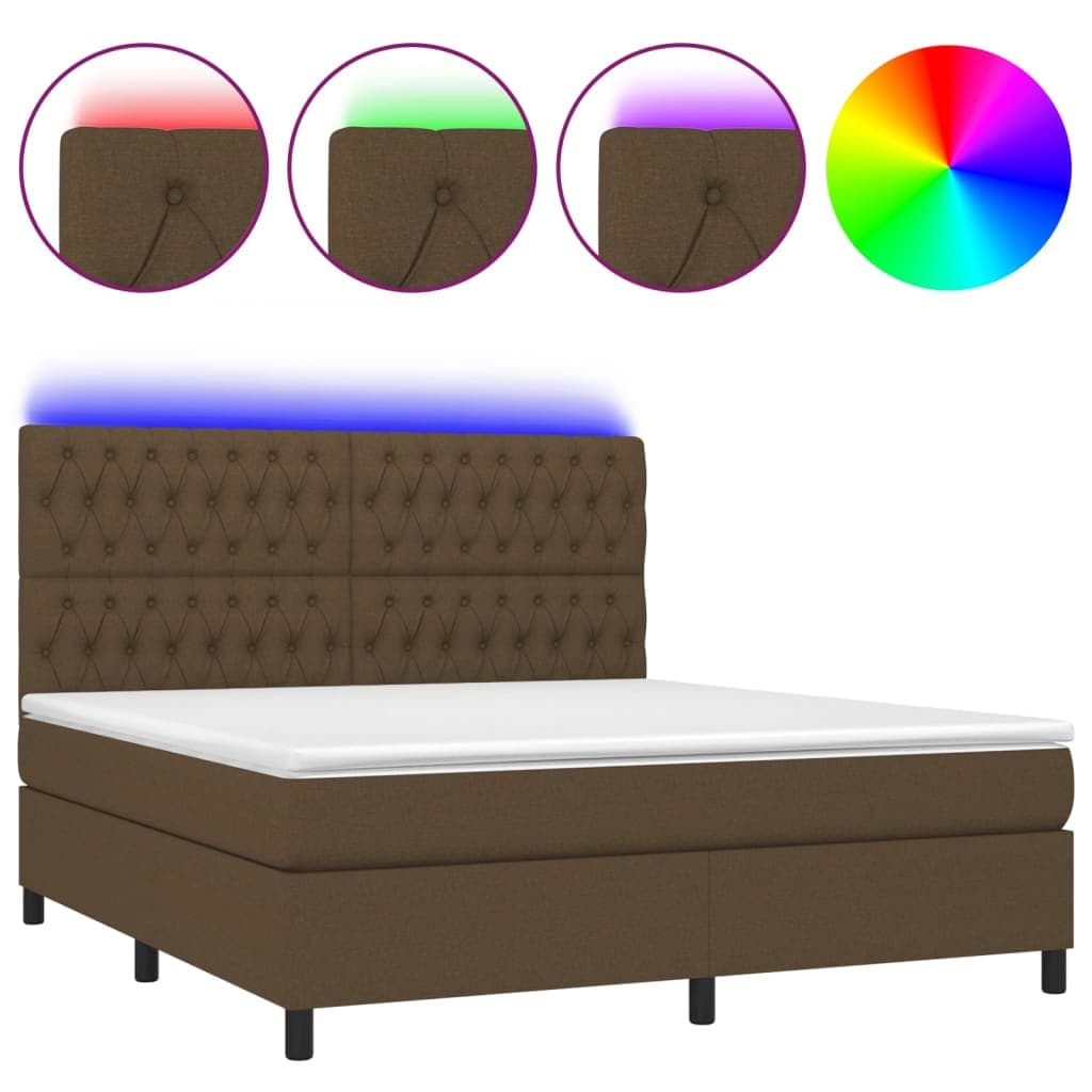 vidaXL Cama Box Spring com Colchão/led 180x200cm Tecido Castanho-escuro - 734614300