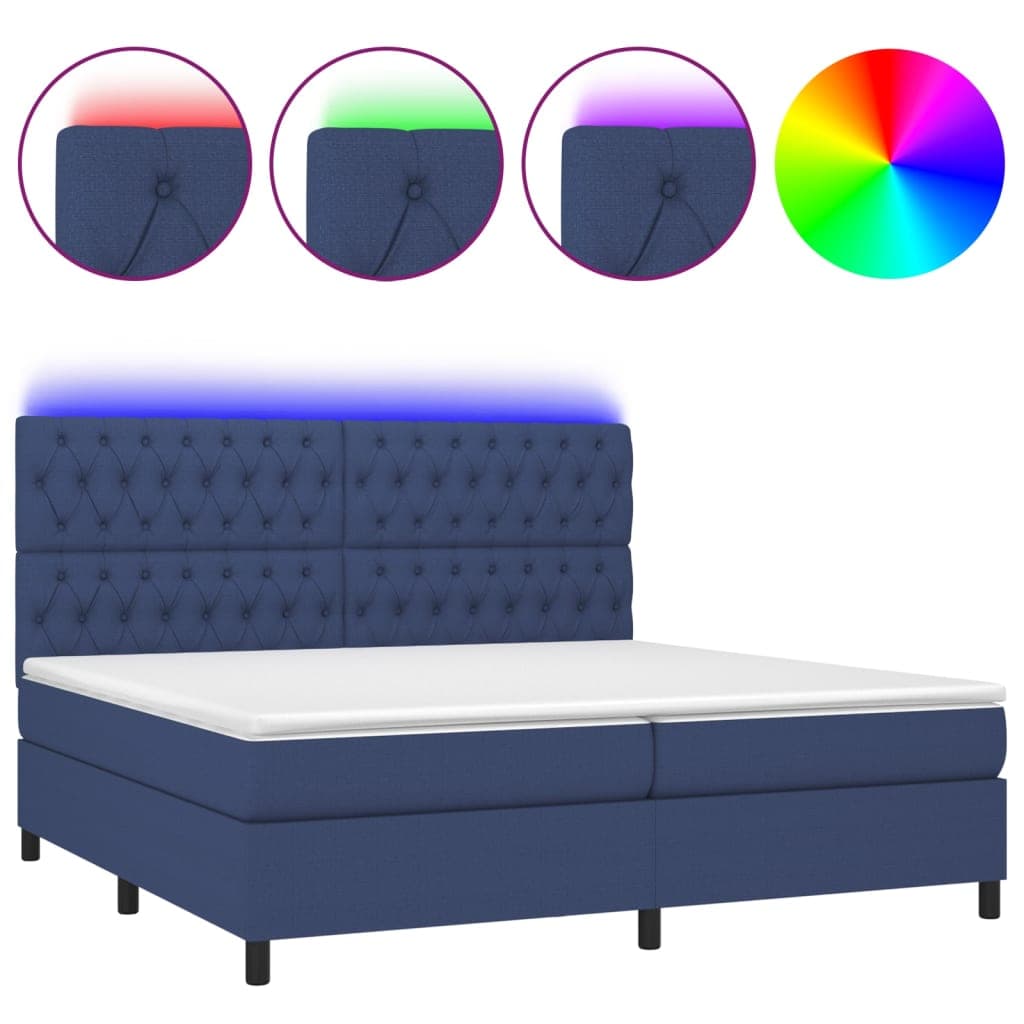 vidaXL Cama box spring c/ colchão e LED 200x200 cm tecido azul