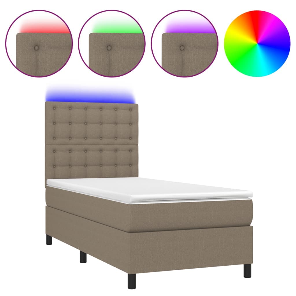 vidaXL Cama box spring + colchão/LED 80x200cm tecido cinza-acastanhado