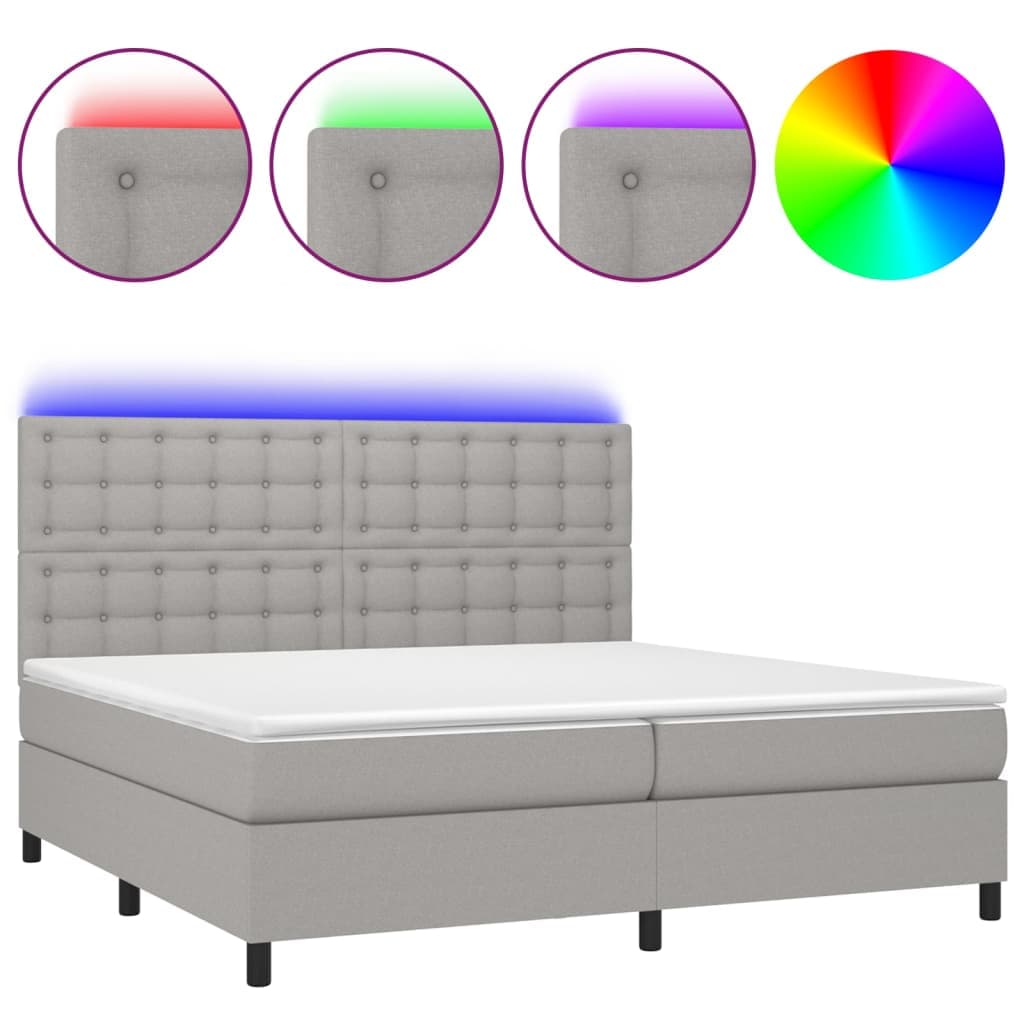 Cama Box Spring com Colchão e led 200x200 cm Tecido Cinza-claro - 3135221