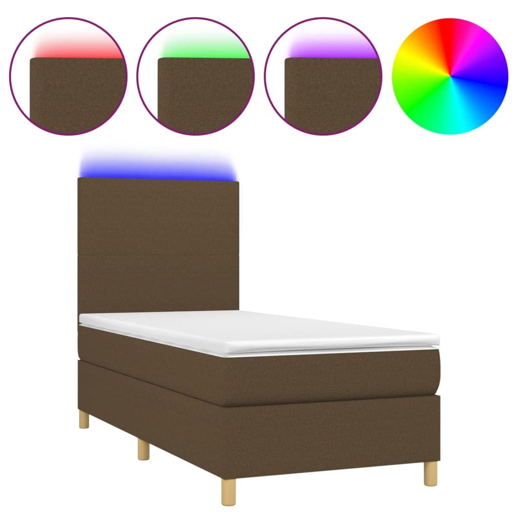 vidaXL Cama box spring c/ colchão/LED 80x200cm tecido castanho-escuro