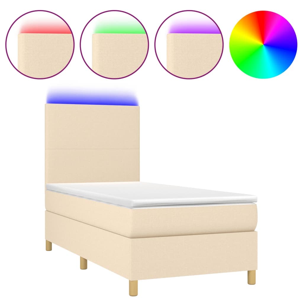 vidaXL Cama Box Spring com Colchão e LED 90x190 cm Tecido Cor Creme - 1638121371