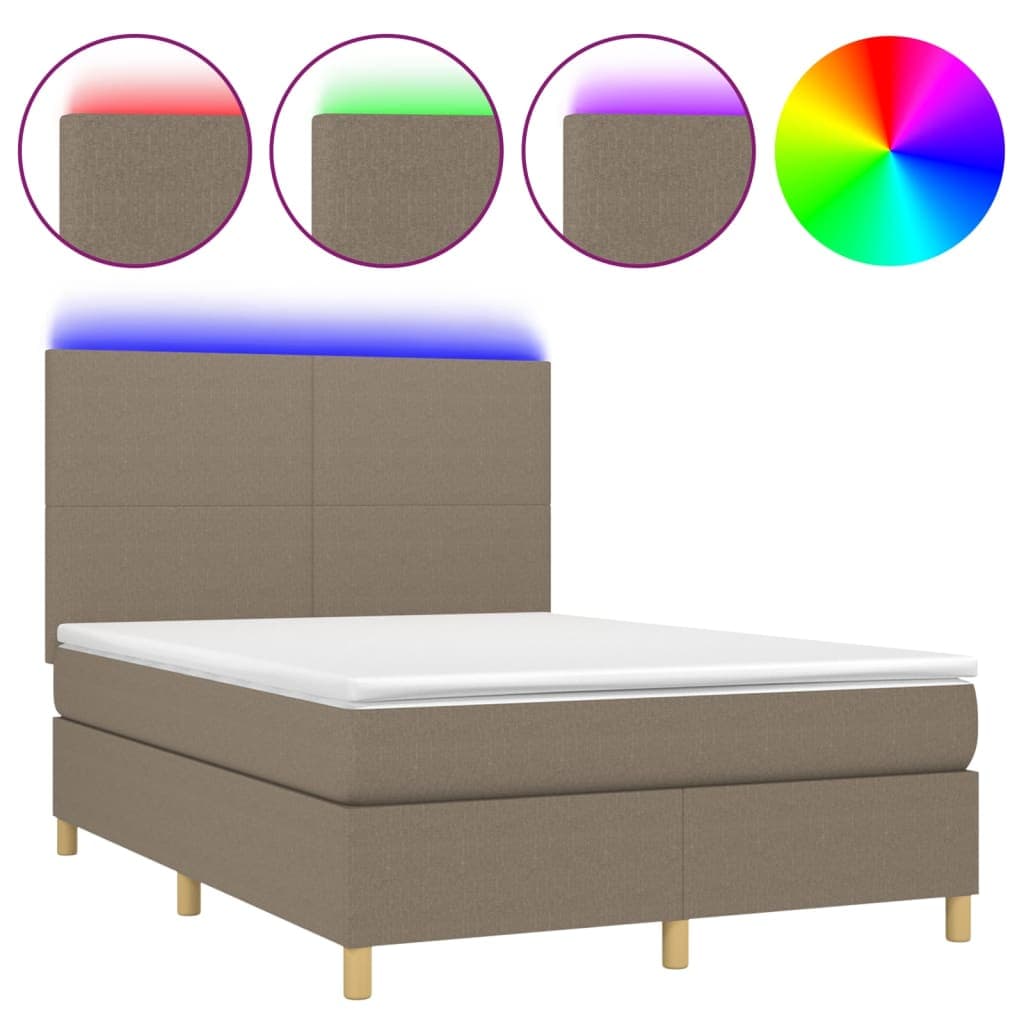 vidaXL Cama box spring colchão/LED 140x190cm tecido cinza-acastanhado