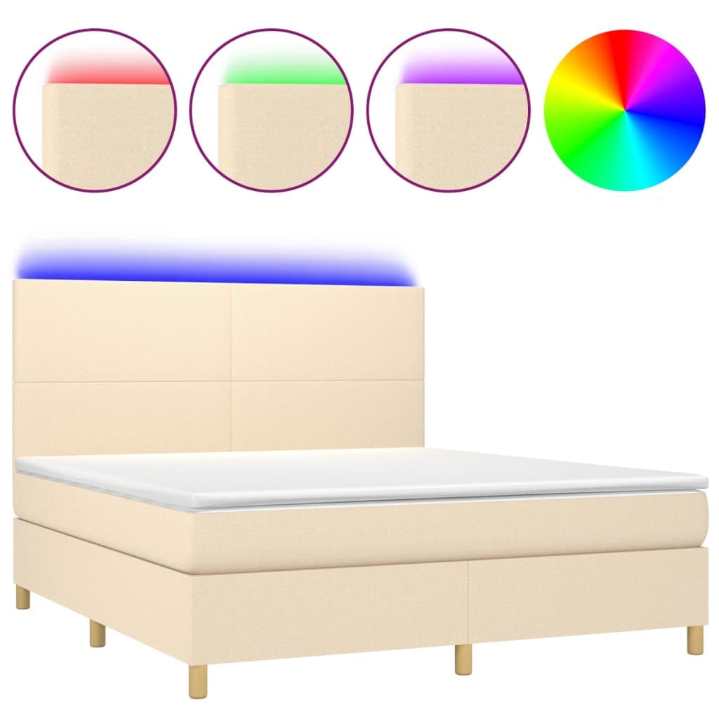 vidaXL Cama Box Spring com Colchão e LED 160x200 cm Tecido Cor Creme - 973316346