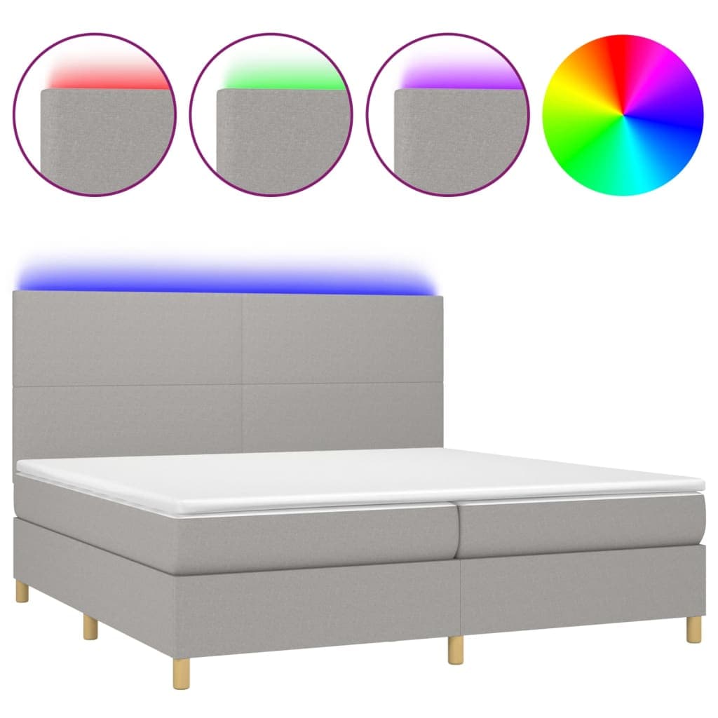 vidaXL Cama box spring c/ colchão e LED 200x200 cm tecido cinza-claro