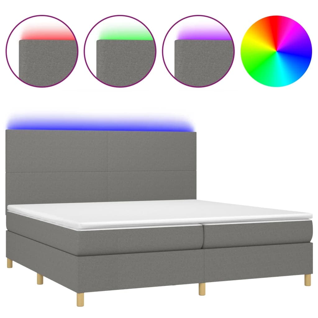 vidaXL Cama box spring c/ colchão e LED 200x200 cm tecido cinza-escuro