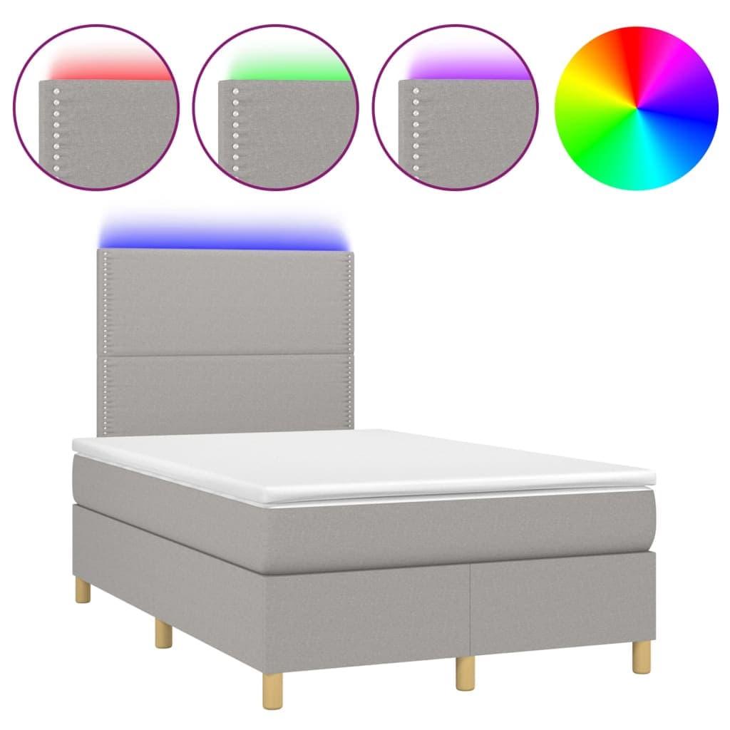 vidaXL Cama box spring c/ colchão e LED 120x200 cm tecido cinza-claro