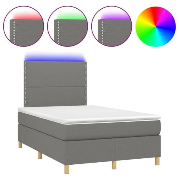 vidaXL Cama Box Spring com Colchão e LED 120x200 cm Tecido Cinza-escuro - 1617024428