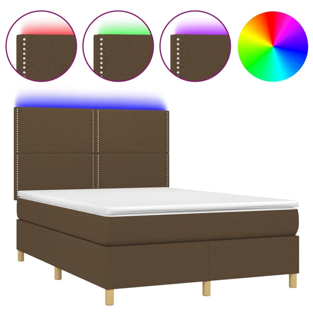 vidaXL Cama Box Spring com Colchão/led 140x200cm Tecido Castanho-escuro - 3160004098