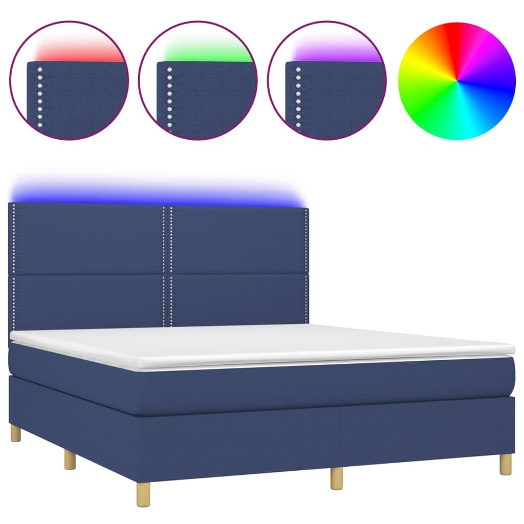 vidaXL Cama box spring c/ colchão e LED 180x200 cm tecido azul