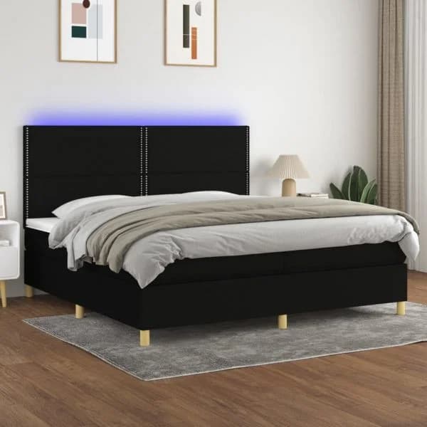 Cama Box Spring com Colchão e led 200x200 cm Tecido Preto - 3135383