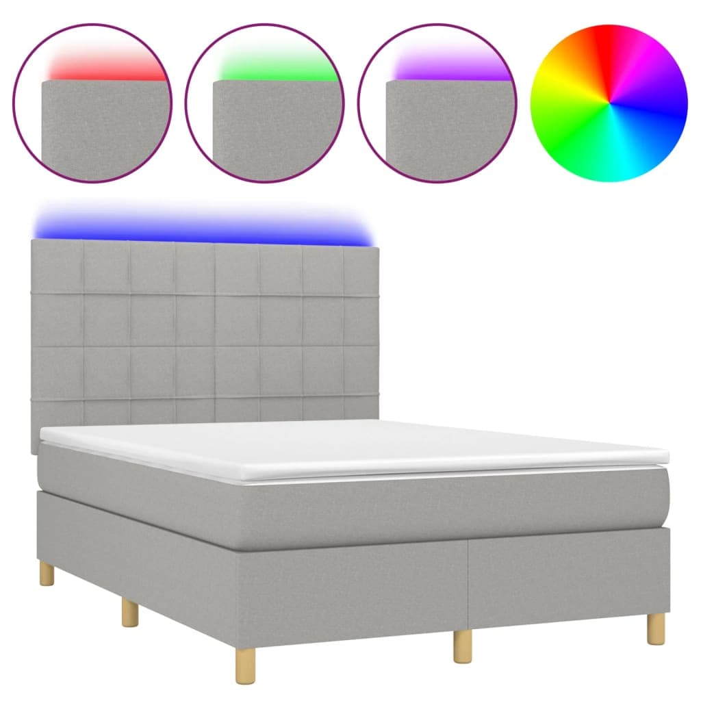 vidaXL Cama box spring c/ colchão e LED 140x200 cm tecido cinza-claro