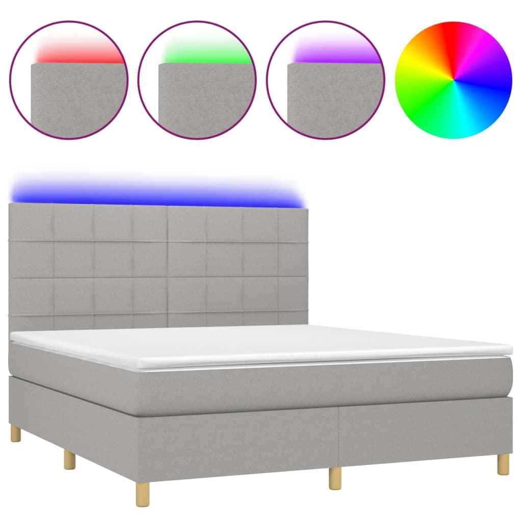 vidaXL Cama Box Spring com Colchão e LED 160x200 cm Tecido Cinza-claro - 4215953034