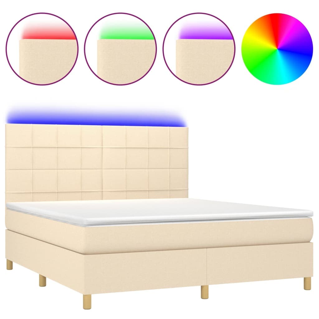 vidaXL Cama Box Spring com Colchão e LED 180x200 cm Tecido Cor Creme - 2631932790