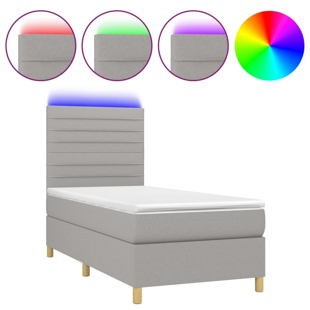 vidaXL Cama Box Spring com Colchão e LED 100x200 cm Tecido Cinza-claro - 2810678770