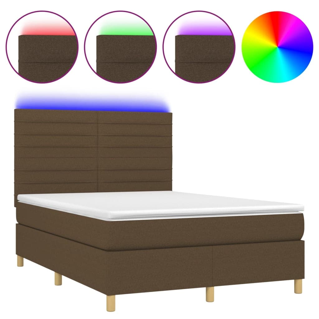 vidaXL Cama box spring c/ colchão/LED 140x190cm tecido castanho-escuro