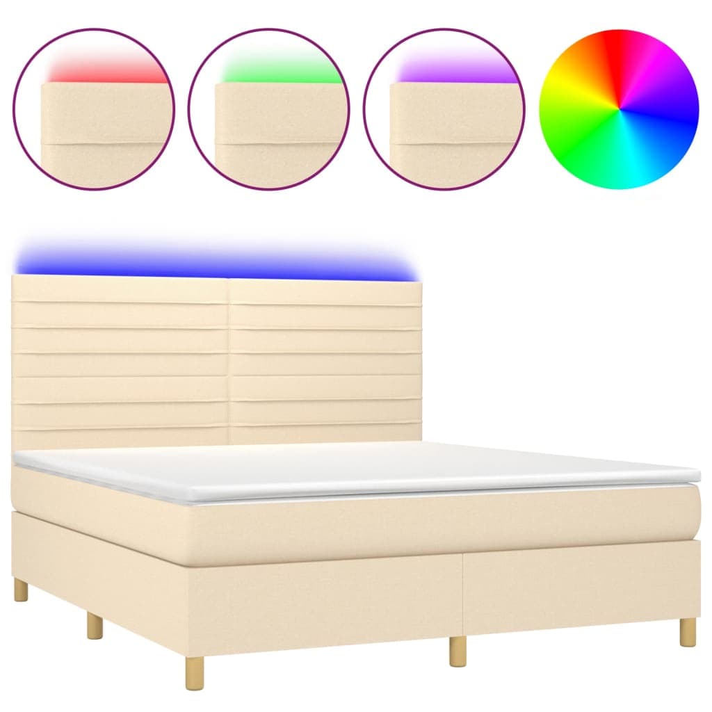 vidaXL Cama box spring c/ colchão e LED 180x200 cm tecido cor creme