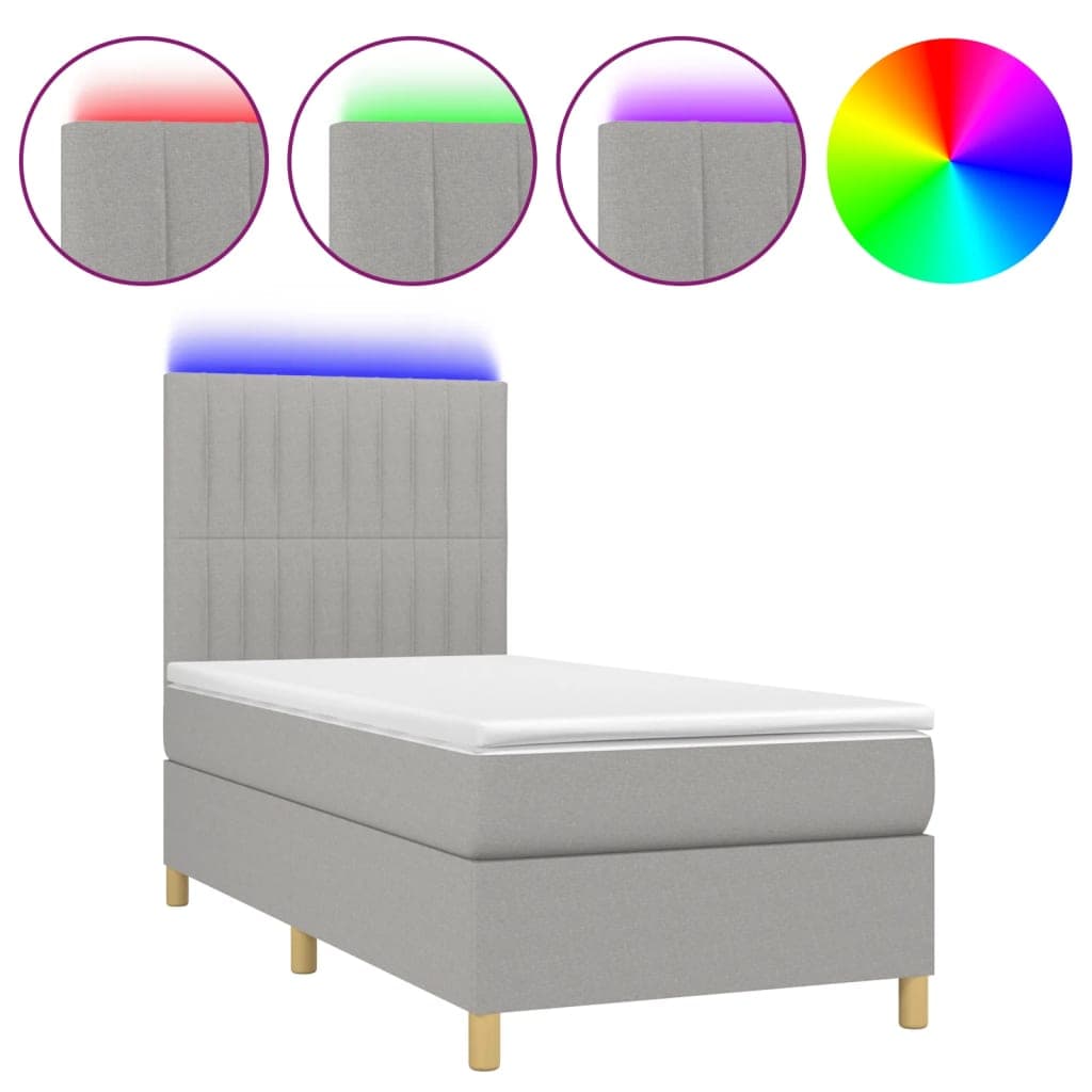 vidaXL Cama box spring c/ colchão e LED 90x190 cm tecido cinza-claro
