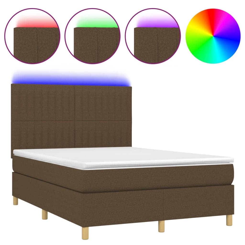 vidaXL Cama Box Spring com Colchão/led 140x190cm Tecido Castanho-escuro - 3510818643