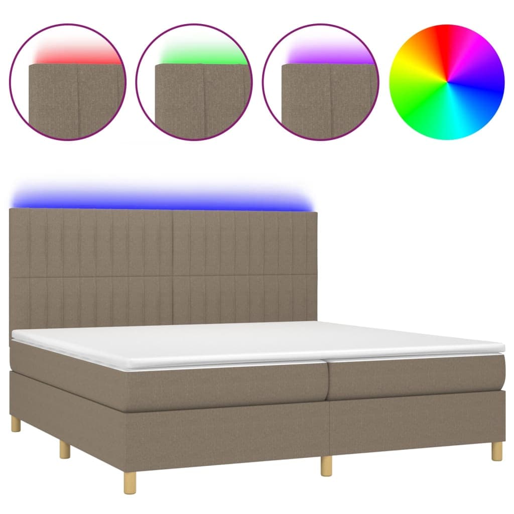 vidaXL Cama Box Spring Colchão/led 200x200cm Tecido Cinza-acastanhado - 2928944482