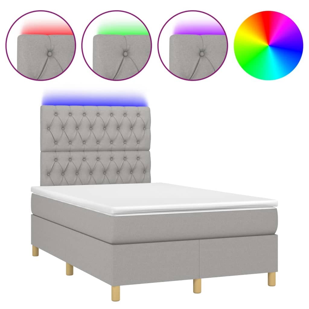 vidaXL Cama box spring c/ colchão e LED 120x200 cm tecido cinza-claro