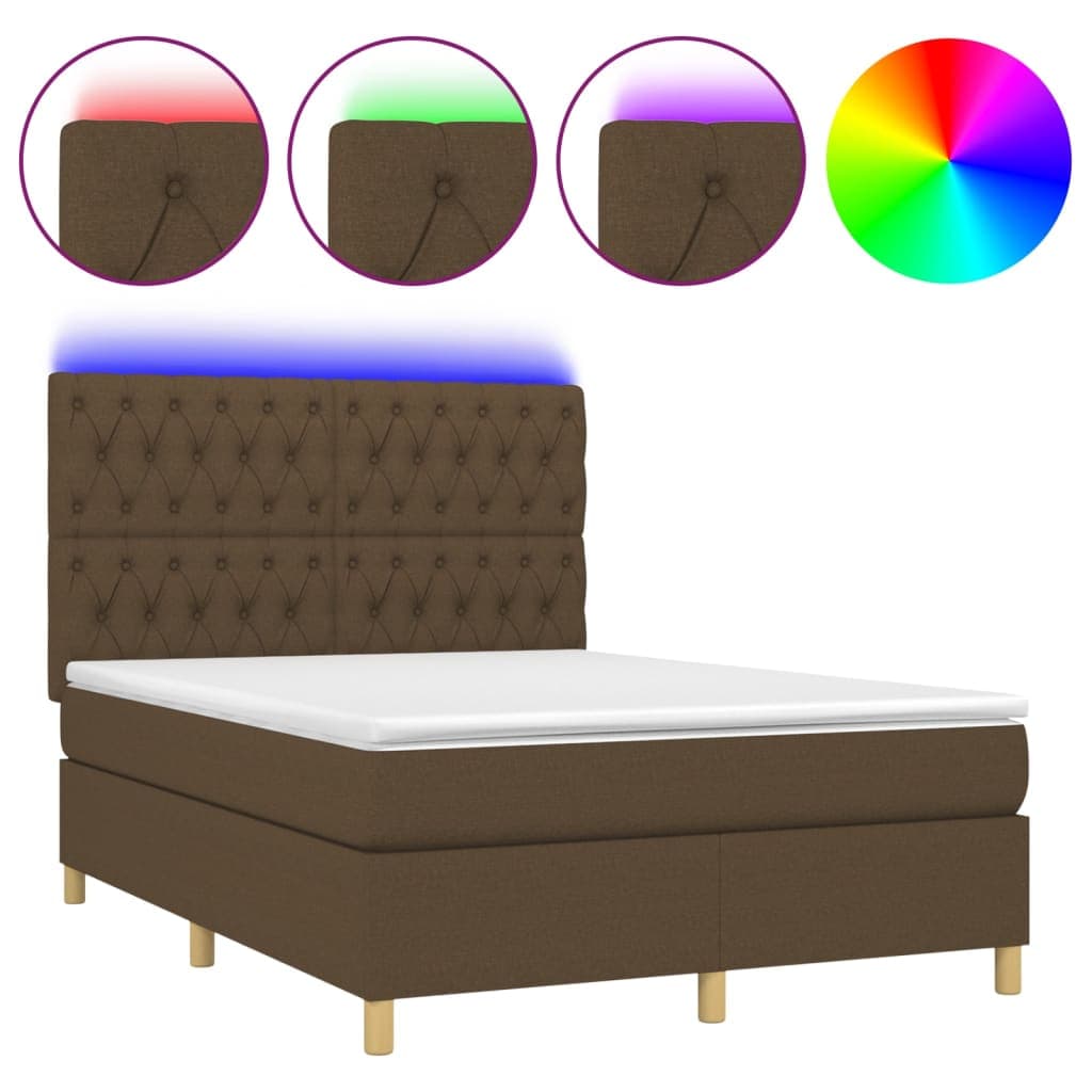 vidaXL Cama Box Spring com Colchão/led 140x190cm Tecido Castanho-escuro - 1300710532