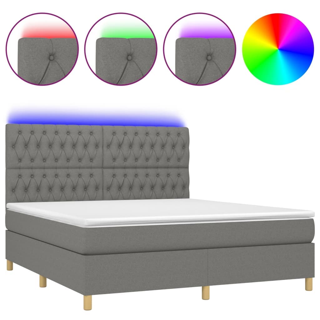 vidaXL Cama Box Spring com Colchão e LED 160x200 cm Tecido Cinza-escuro - 3446840402