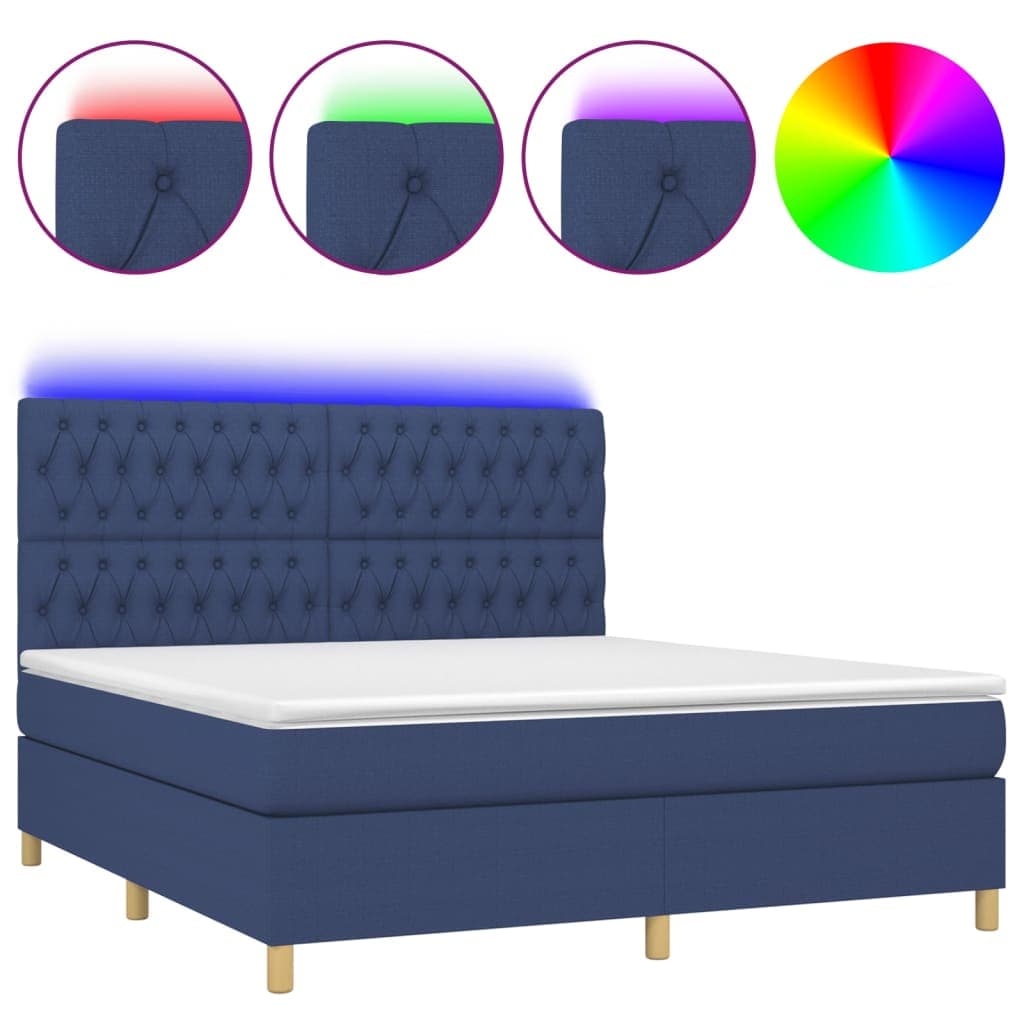 vidaXL Cama box spring c/ colchão e LED 180x200 cm tecido azul