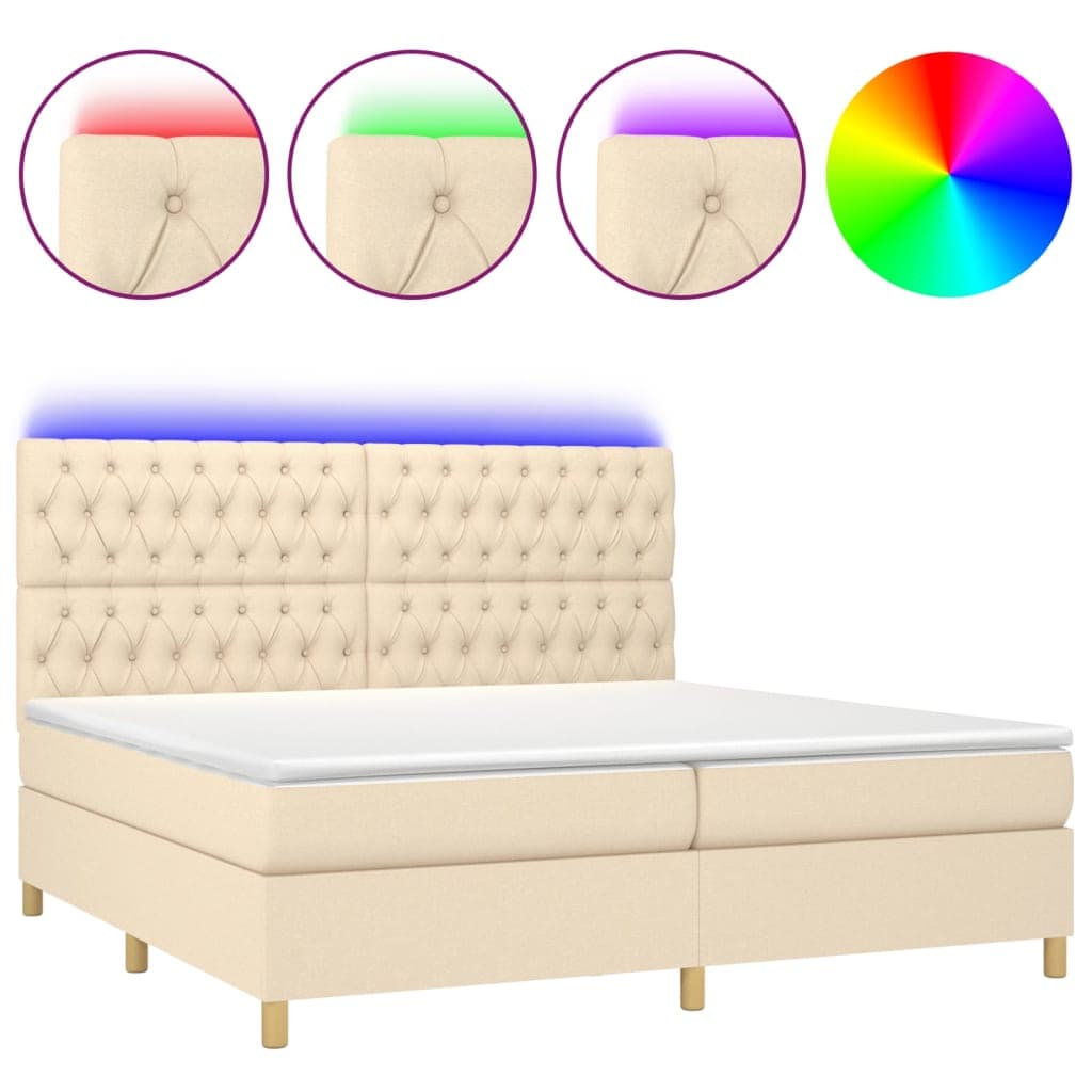 vidaXL Cama box spring c/ colchão e LED 200x200 cm tecido cor creme