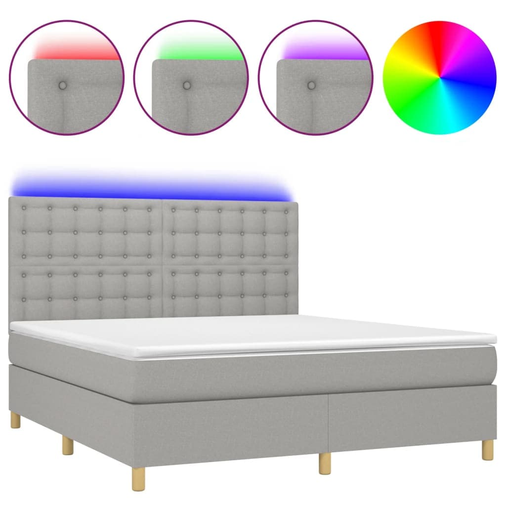 vidaXL Cama Box Spring com Colchão e LED 180x200 cm Tecido Cinza-claro - 994188837