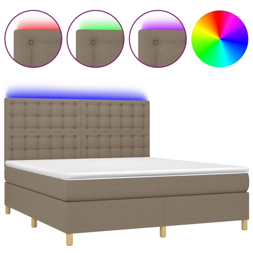 vidaXL Cama box spring colchão/LED 180x200cm tecido cinza-acastanhado