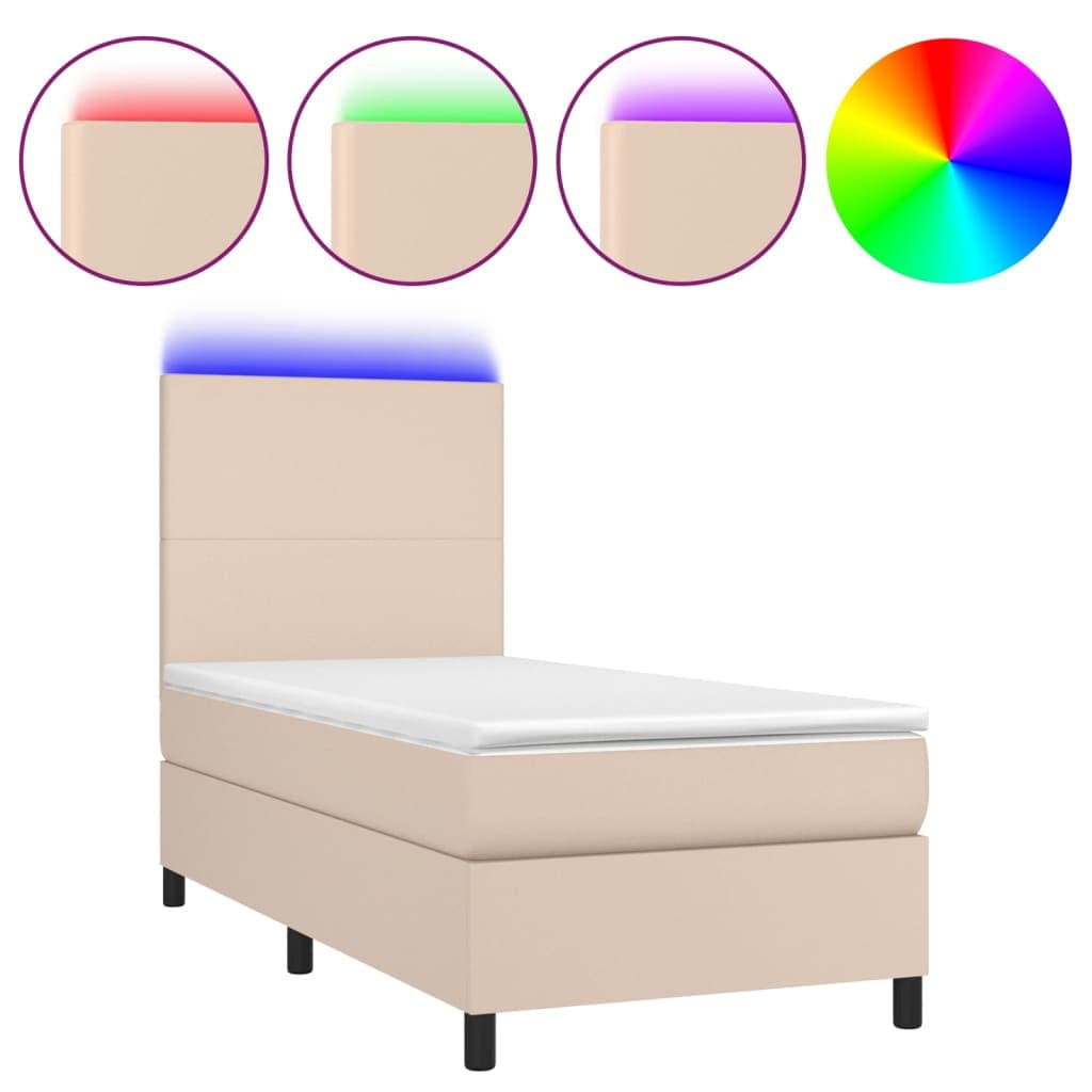 vidaXL Cama box spring c/colchão/LED 100x200cm couro artif. cappuccino