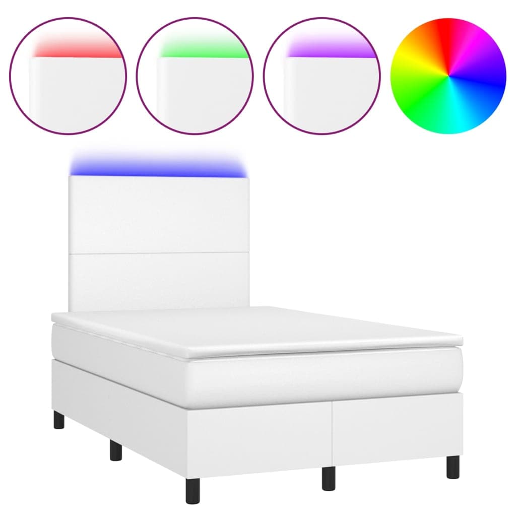 vidaXL Cama box spring c/colchão/LED 120x200cm couro artificial branco