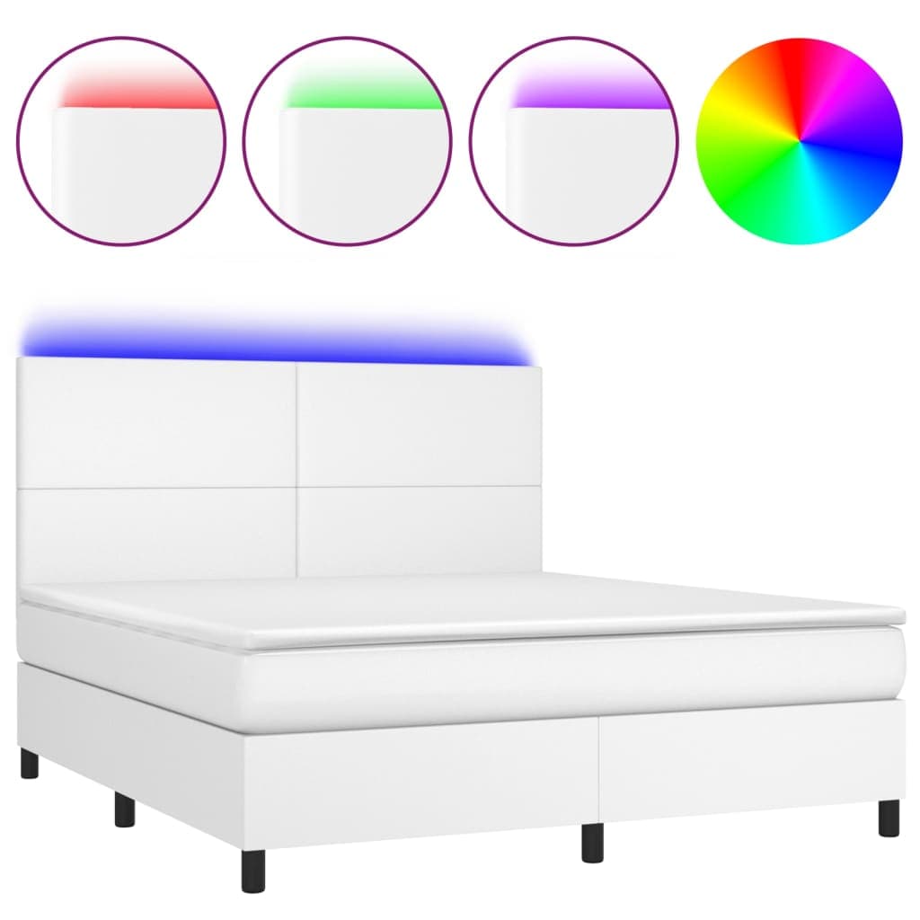 vidaXL Cama Box Spring C/colchão/led 180x200cm Couro Artificial Branco - 3282060692