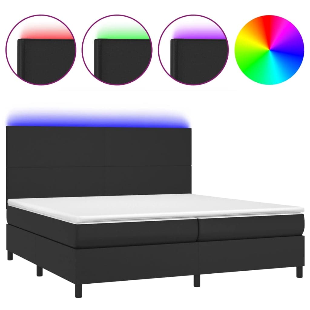 Cama Box Spring com Colchão/led 200x200cm Couro Artificial Preto - 3135843