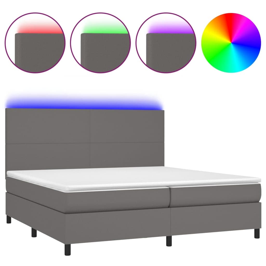 vidaXL Cama box spring c/ colchão/LED 200x200cm couro artificial cinza