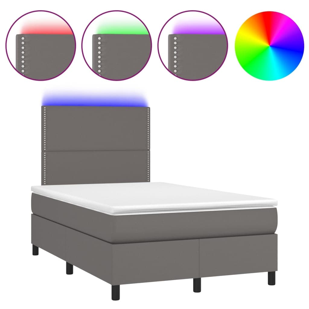 vidaXL Cama Box Spring com Colchão/led 120x200cm Couro Artificial Cinza - 930323713