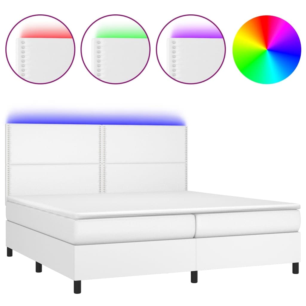 vidaXL Cama box spring c/colchão/LED 200x200cm couro artificial branco