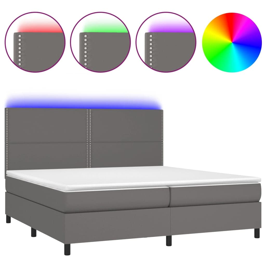 vidaXL Cama box spring c/ colchão/LED 200x200cm couro artificial cinza