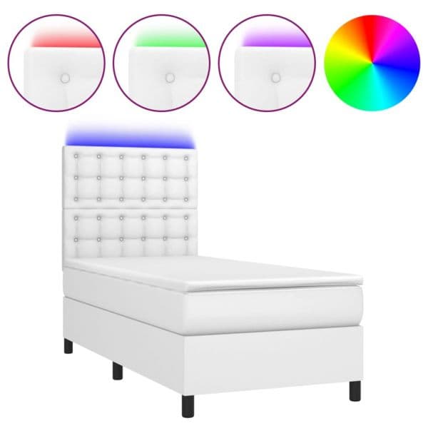 vidaXL Cama Box Spring com Colchão/led 80x200cm Couro Artificial Branco - 4270834963