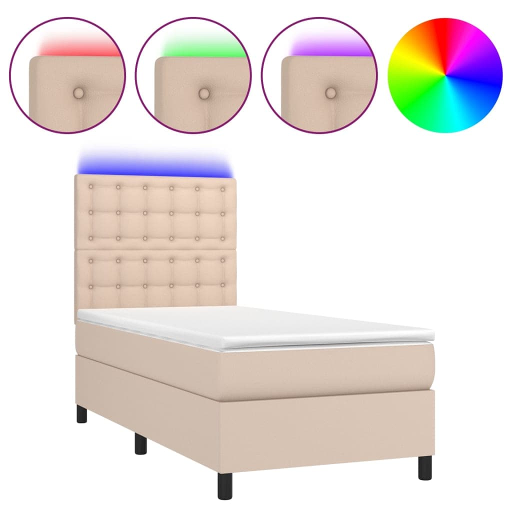 vidaXL Cama Box Spring com Colchão/led 80x200cm Couro Artificial Cappuccino - 4192338186