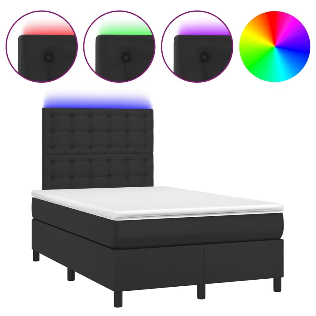 vidaXL Cama Box Spring com Colchão/led 120x200cm Couro Artificial Preto - 1437660715
