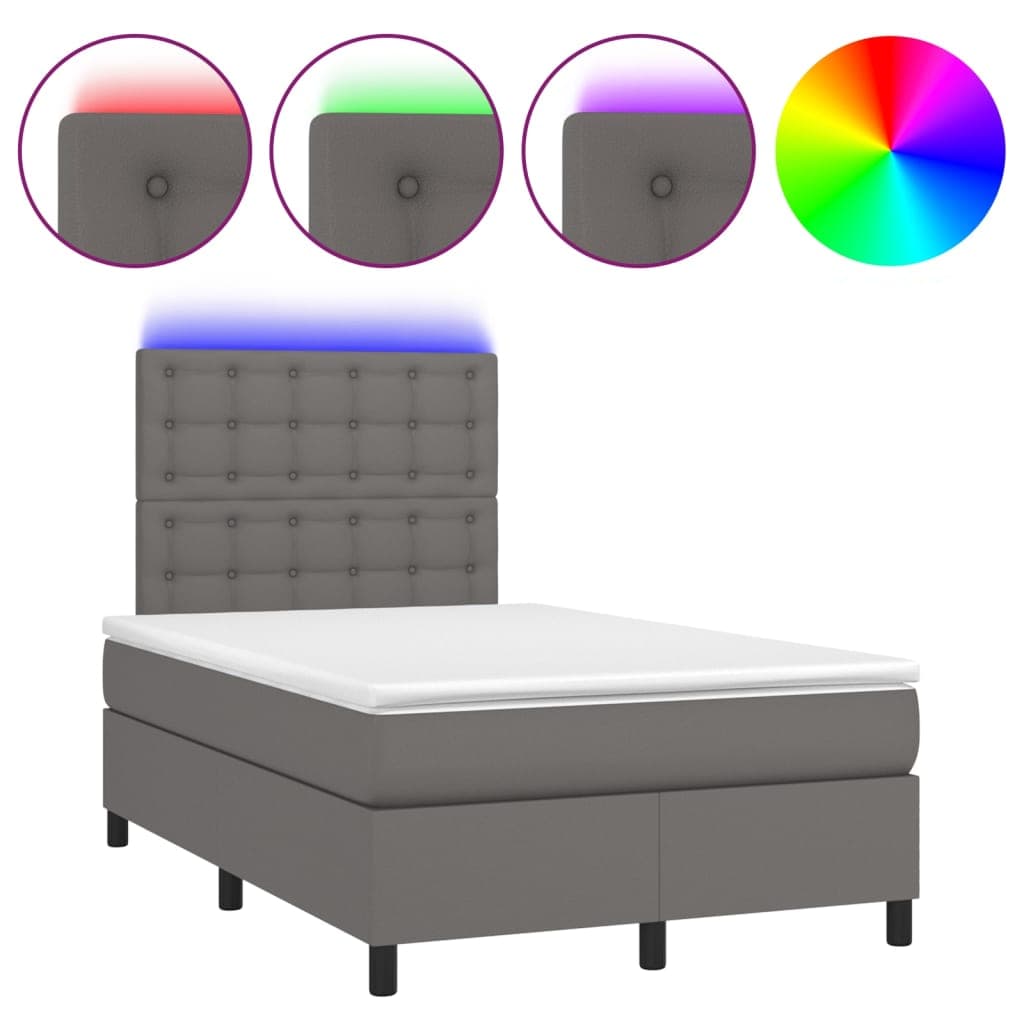 vidaXL Cama box spring c/ colchão/LED 120x200cm couro artificial cinza