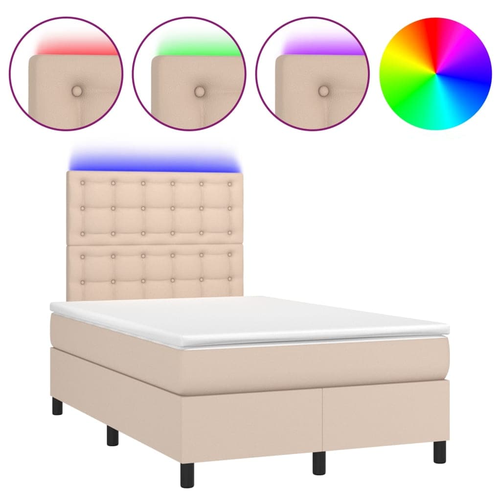 vidaXL Cama Box Spring C/colchão/led 120x200cm Couro Artificial Cappuccino - 3261214627