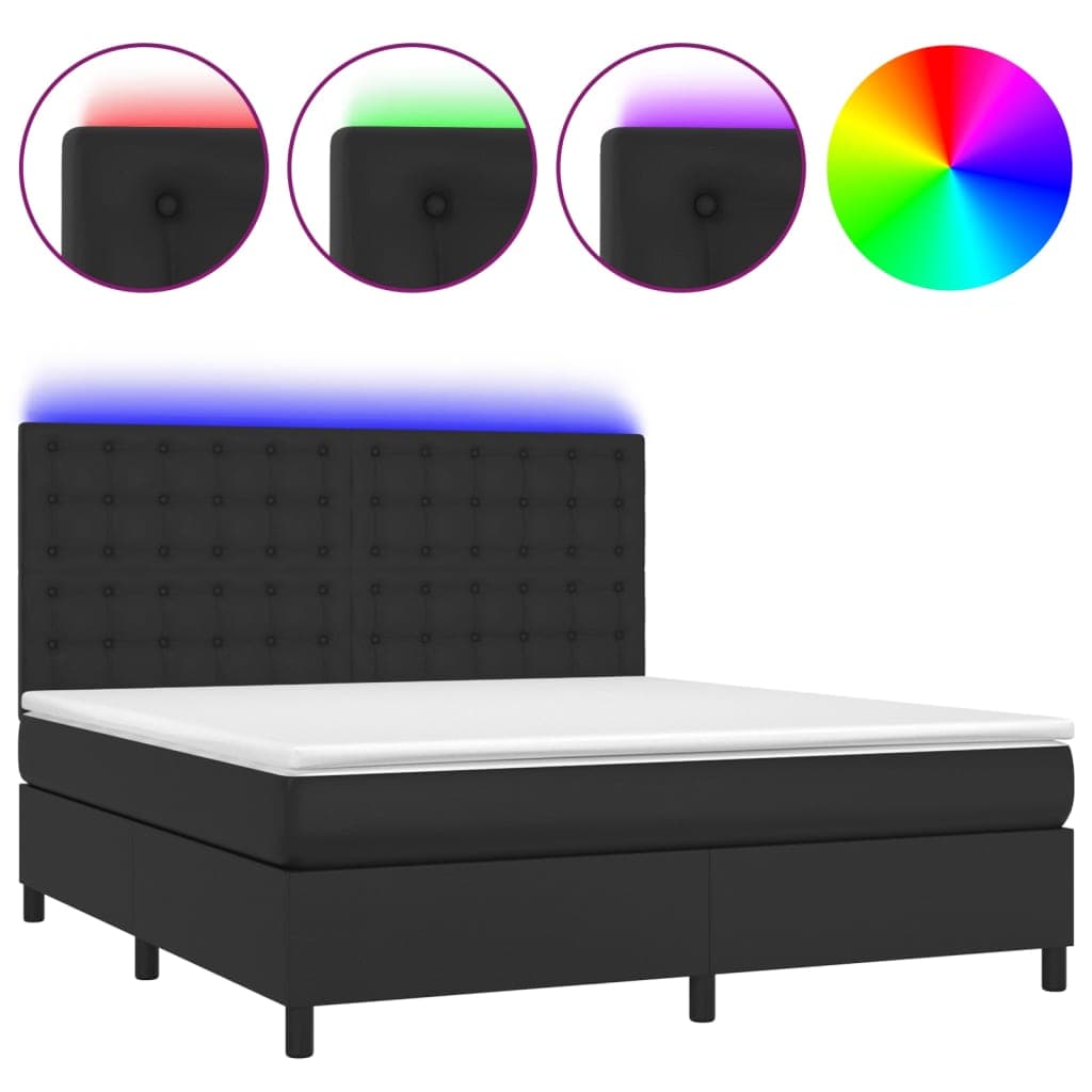 vidaXL Cama box spring c/ colchão/LED 160x200cm couro artificial preto