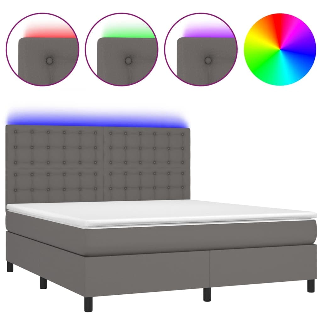 vidaXL Cama box spring c/ colchão/LED 160x200cm couro artificial cinza