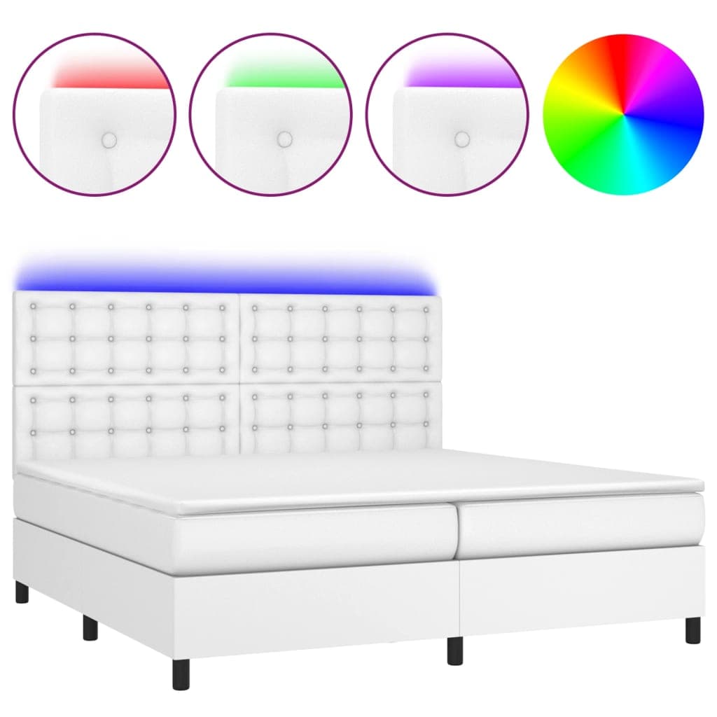 Cama Box Spring C/colchão/led 200x200cm Couro Artificial Branco - 3135964