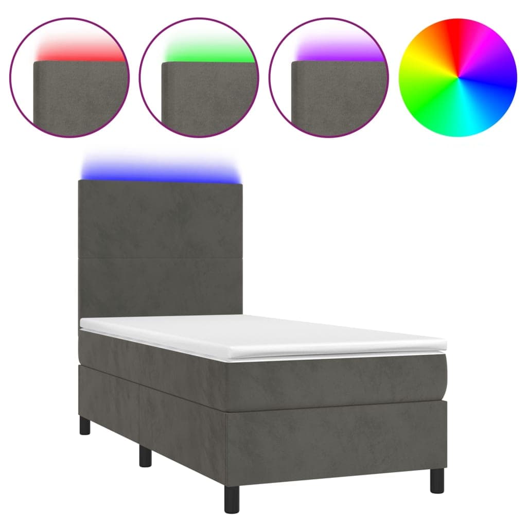 vidaXL Cama Box Spring com Colchão/led 100x200cm Veludo Cinzento-escuro - 563541608